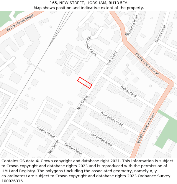165, NEW STREET, HORSHAM, RH13 5EA: Location map and indicative extent of plot