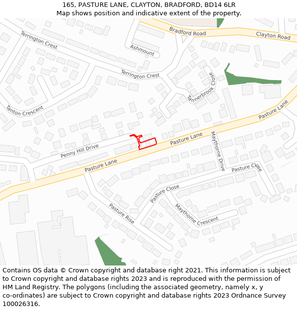 165, PASTURE LANE, CLAYTON, BRADFORD, BD14 6LR: Location map and indicative extent of plot