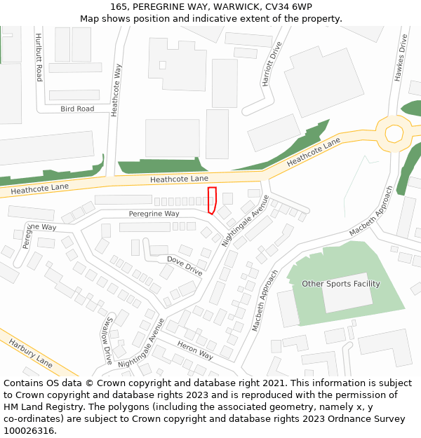 165, PEREGRINE WAY, WARWICK, CV34 6WP: Location map and indicative extent of plot