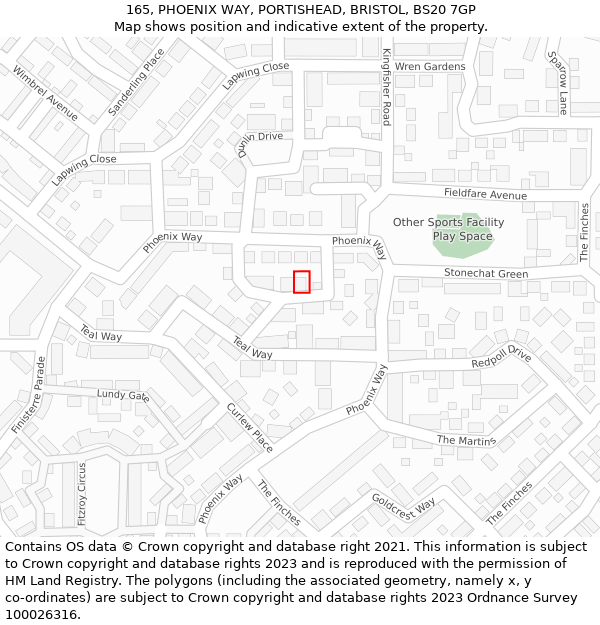 165, PHOENIX WAY, PORTISHEAD, BRISTOL, BS20 7GP: Location map and indicative extent of plot