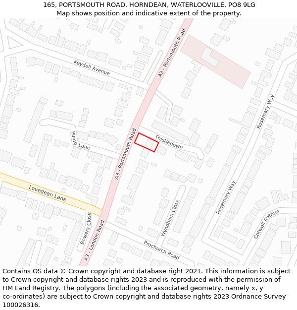 165, PORTSMOUTH ROAD, HORNDEAN, WATERLOOVILLE, PO8 9LG: Location map and indicative extent of plot