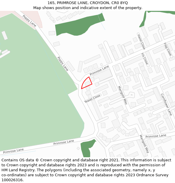 165, PRIMROSE LANE, CROYDON, CR0 8YQ: Location map and indicative extent of plot