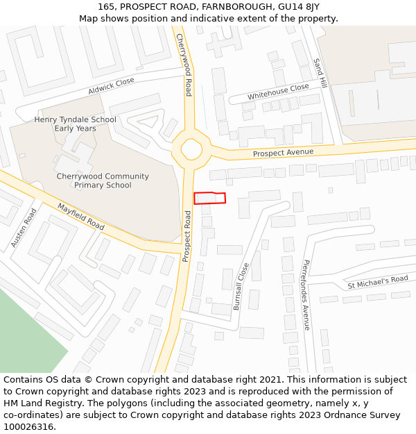 165, PROSPECT ROAD, FARNBOROUGH, GU14 8JY: Location map and indicative extent of plot