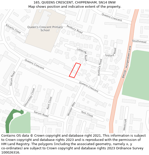 165, QUEENS CRESCENT, CHIPPENHAM, SN14 0NW: Location map and indicative extent of plot