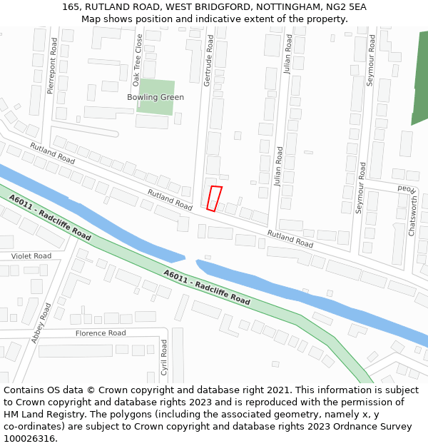165, RUTLAND ROAD, WEST BRIDGFORD, NOTTINGHAM, NG2 5EA: Location map and indicative extent of plot