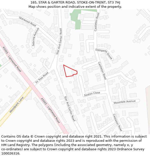 165, STAR & GARTER ROAD, STOKE-ON-TRENT, ST3 7HJ: Location map and indicative extent of plot