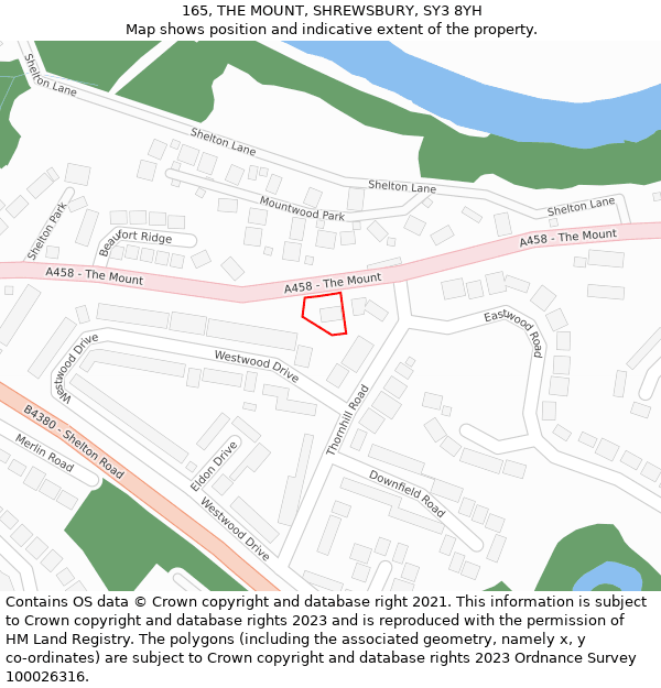 165, THE MOUNT, SHREWSBURY, SY3 8YH: Location map and indicative extent of plot