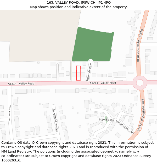165, VALLEY ROAD, IPSWICH, IP1 4PQ: Location map and indicative extent of plot