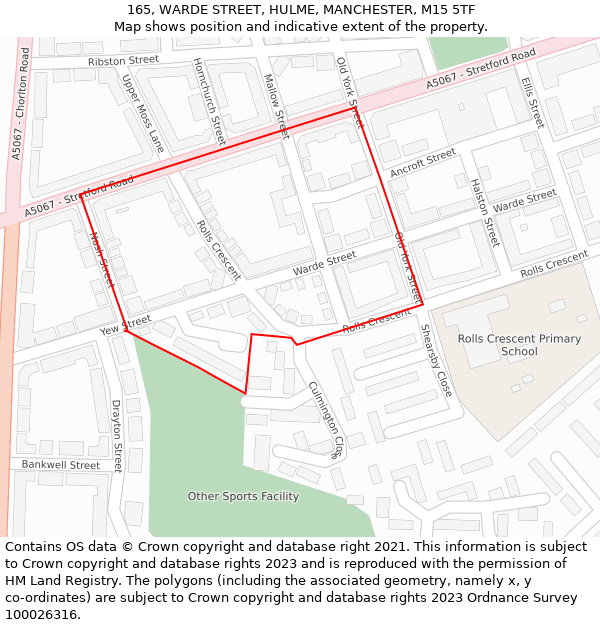 165, WARDE STREET, HULME, MANCHESTER, M15 5TF: Location map and indicative extent of plot