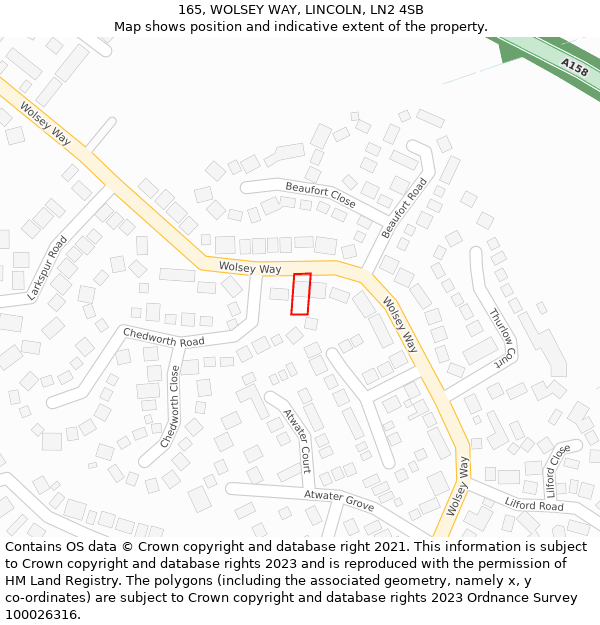 165, WOLSEY WAY, LINCOLN, LN2 4SB: Location map and indicative extent of plot