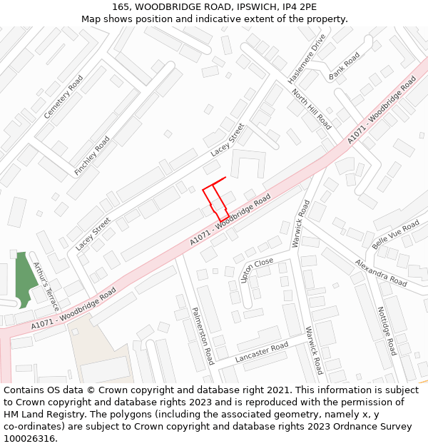 165, WOODBRIDGE ROAD, IPSWICH, IP4 2PE: Location map and indicative extent of plot