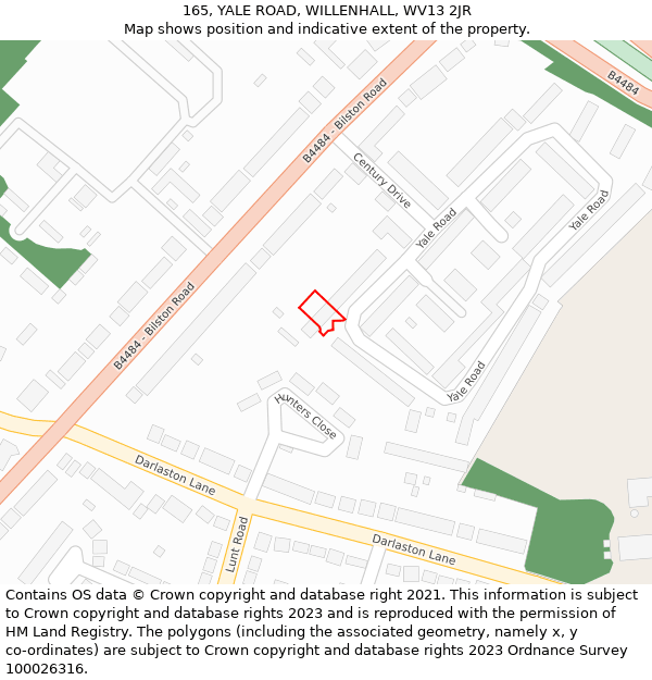 165, YALE ROAD, WILLENHALL, WV13 2JR: Location map and indicative extent of plot