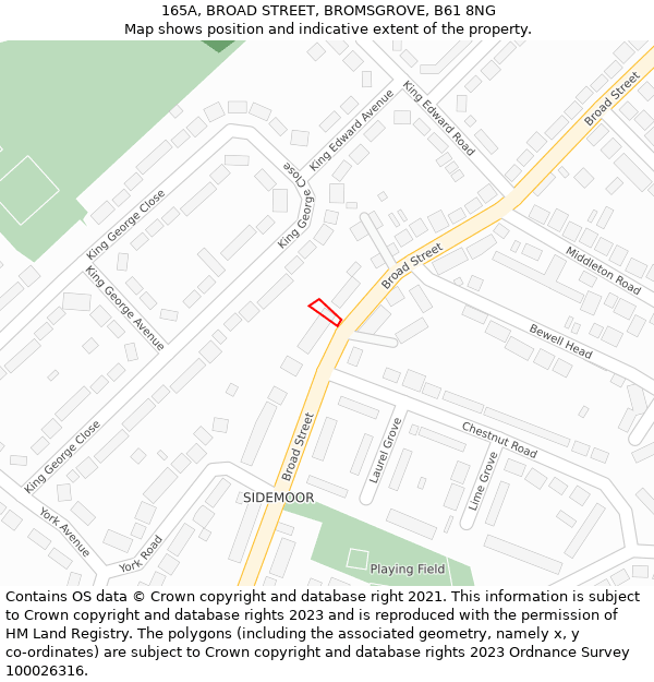 165A, BROAD STREET, BROMSGROVE, B61 8NG: Location map and indicative extent of plot