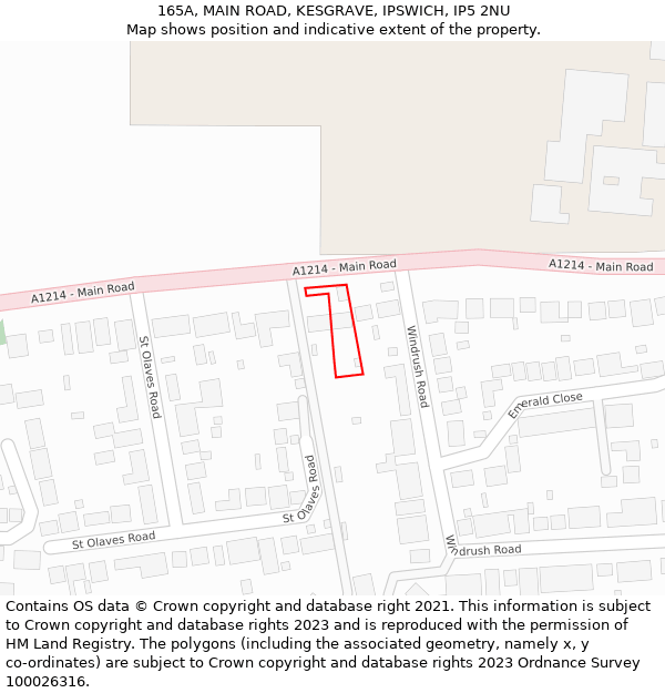 165A, MAIN ROAD, KESGRAVE, IPSWICH, IP5 2NU: Location map and indicative extent of plot