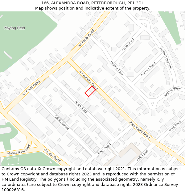 166, ALEXANDRA ROAD, PETERBOROUGH, PE1 3DL: Location map and indicative extent of plot