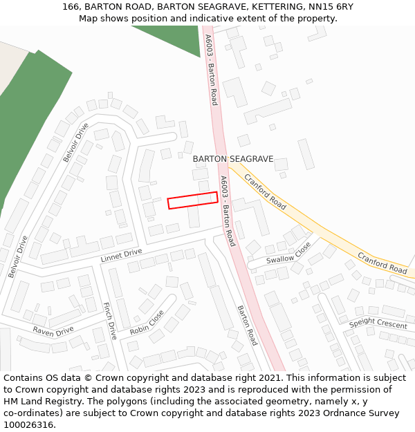 166, BARTON ROAD, BARTON SEAGRAVE, KETTERING, NN15 6RY: Location map and indicative extent of plot