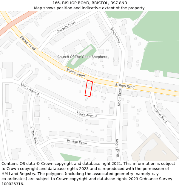 166, BISHOP ROAD, BRISTOL, BS7 8NB: Location map and indicative extent of plot