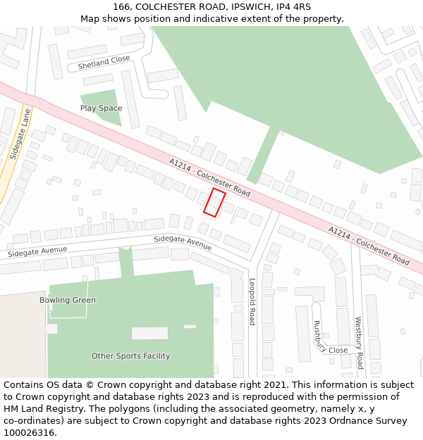 166, COLCHESTER ROAD, IPSWICH, IP4 4RS: Location map and indicative extent of plot
