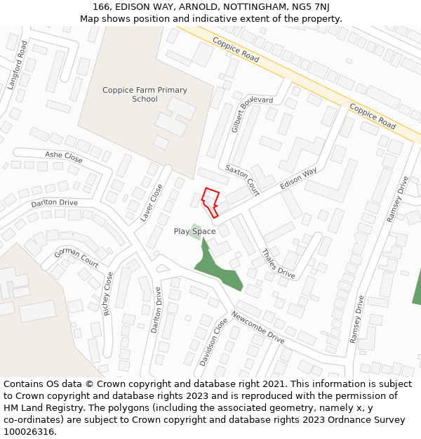 166, EDISON WAY, ARNOLD, NOTTINGHAM, NG5 7NJ: Location map and indicative extent of plot