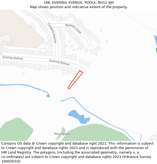 166, EVERING AVENUE, POOLE, BH12 4JH: Location map and indicative extent of plot
