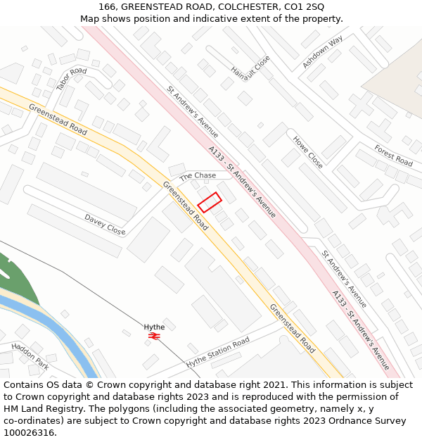 166, GREENSTEAD ROAD, COLCHESTER, CO1 2SQ: Location map and indicative extent of plot