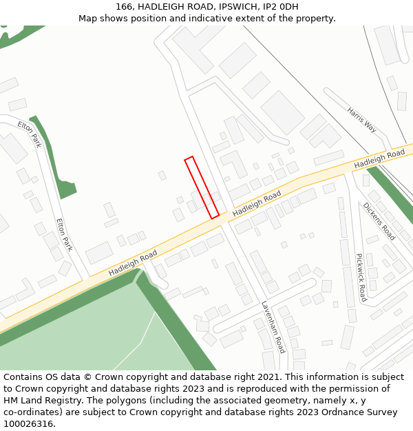 166, HADLEIGH ROAD, IPSWICH, IP2 0DH: Location map and indicative extent of plot