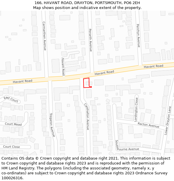 166, HAVANT ROAD, DRAYTON, PORTSMOUTH, PO6 2EH: Location map and indicative extent of plot