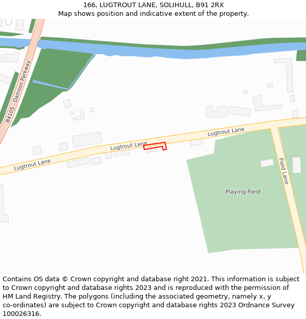 166, LUGTROUT LANE, SOLIHULL, B91 2RX: Location map and indicative extent of plot