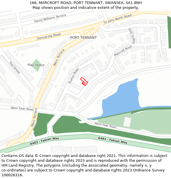 166, MARCROFT ROAD, PORT TENNANT, SWANSEA, SA1 8NH: Location map and indicative extent of plot