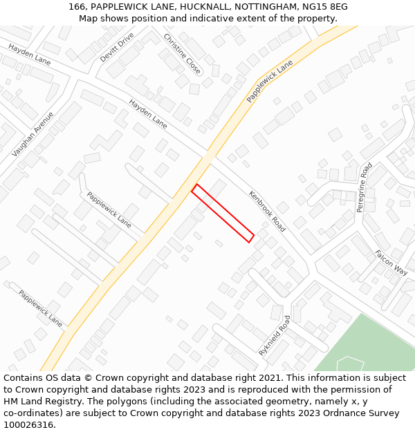 166, PAPPLEWICK LANE, HUCKNALL, NOTTINGHAM, NG15 8EG: Location map and indicative extent of plot