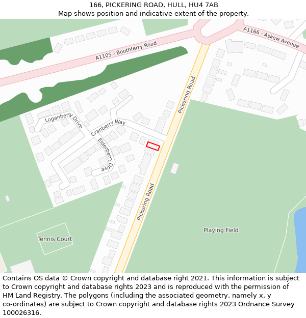 166, PICKERING ROAD, HULL, HU4 7AB: Location map and indicative extent of plot