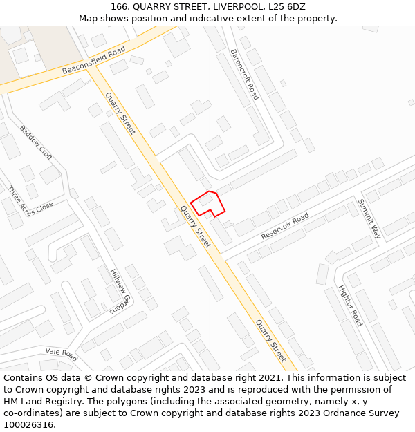 166, QUARRY STREET, LIVERPOOL, L25 6DZ: Location map and indicative extent of plot