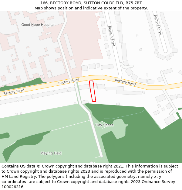 166, RECTORY ROAD, SUTTON COLDFIELD, B75 7RT: Location map and indicative extent of plot