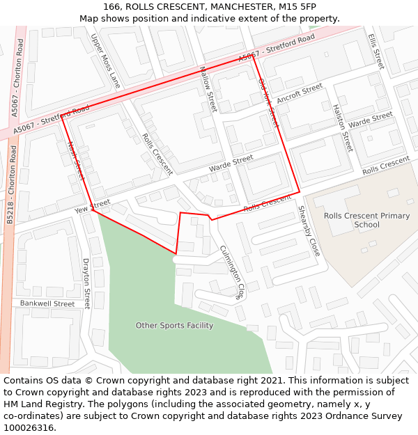 166, ROLLS CRESCENT, MANCHESTER, M15 5FP: Location map and indicative extent of plot