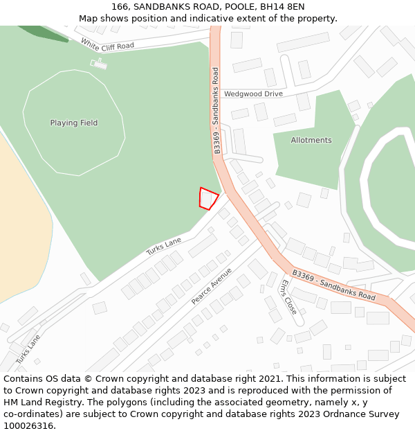 166, SANDBANKS ROAD, POOLE, BH14 8EN: Location map and indicative extent of plot