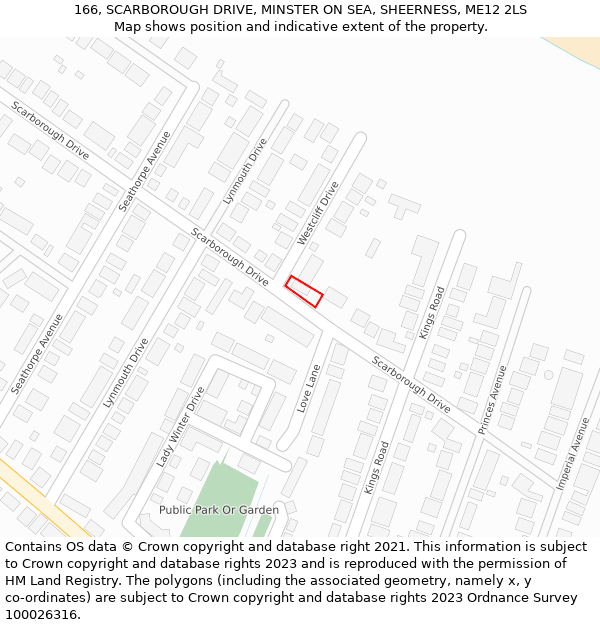 166, SCARBOROUGH DRIVE, MINSTER ON SEA, SHEERNESS, ME12 2LS: Location map and indicative extent of plot