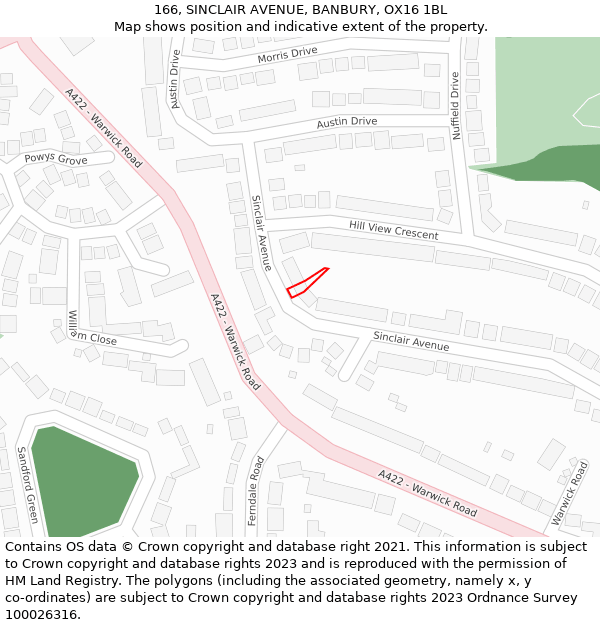 166, SINCLAIR AVENUE, BANBURY, OX16 1BL: Location map and indicative extent of plot