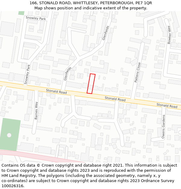 166, STONALD ROAD, WHITTLESEY, PETERBOROUGH, PE7 1QR: Location map and indicative extent of plot