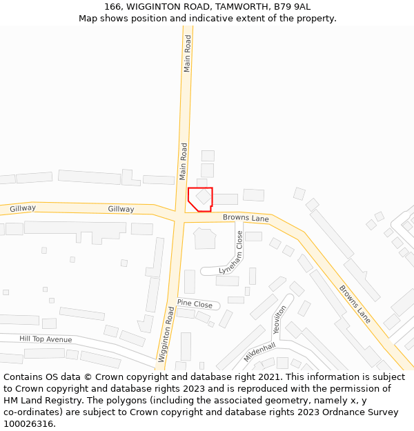 166, WIGGINTON ROAD, TAMWORTH, B79 9AL: Location map and indicative extent of plot