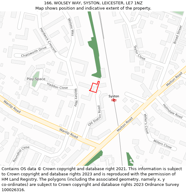 166, WOLSEY WAY, SYSTON, LEICESTER, LE7 1NZ: Location map and indicative extent of plot