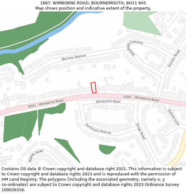 1667, WIMBORNE ROAD, BOURNEMOUTH, BH11 9AS: Location map and indicative extent of plot