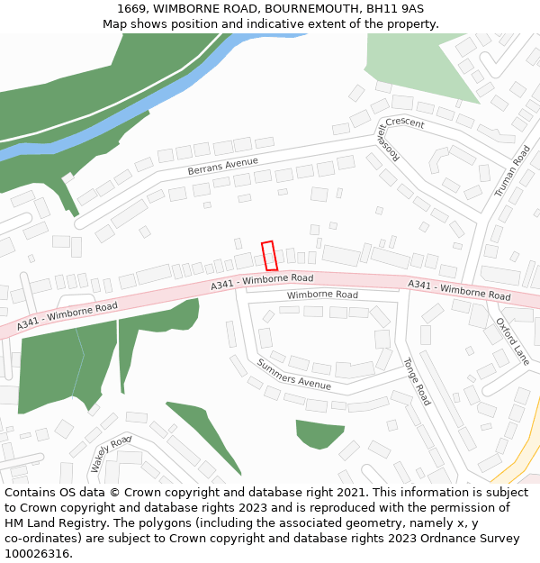 1669, WIMBORNE ROAD, BOURNEMOUTH, BH11 9AS: Location map and indicative extent of plot