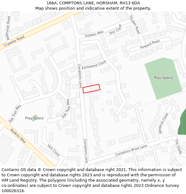 166A, COMPTONS LANE, HORSHAM, RH13 6DA: Location map and indicative extent of plot