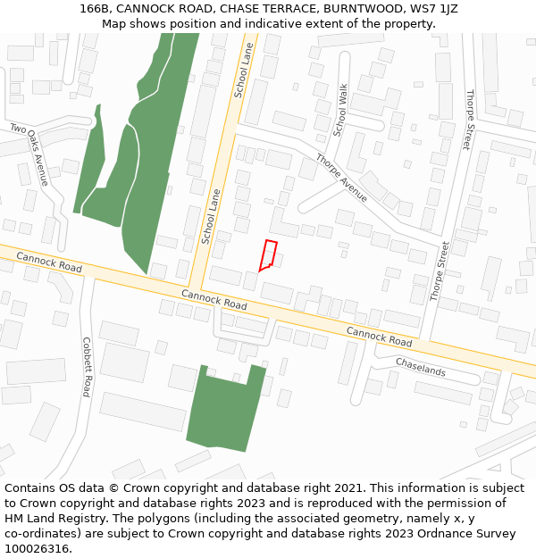 166B, CANNOCK ROAD, CHASE TERRACE, BURNTWOOD, WS7 1JZ: Location map and indicative extent of plot