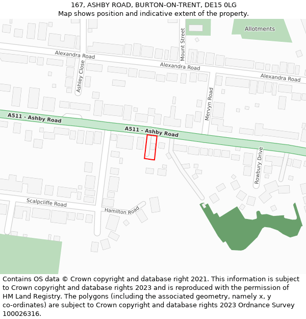 167, ASHBY ROAD, BURTON-ON-TRENT, DE15 0LG: Location map and indicative extent of plot