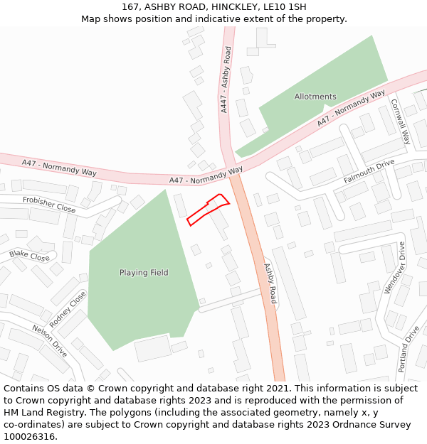 167, ASHBY ROAD, HINCKLEY, LE10 1SH: Location map and indicative extent of plot