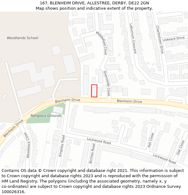 167, BLENHEIM DRIVE, ALLESTREE, DERBY, DE22 2GN: Location map and indicative extent of plot