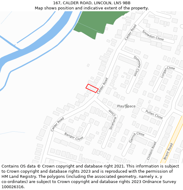 167, CALDER ROAD, LINCOLN, LN5 9BB: Location map and indicative extent of plot