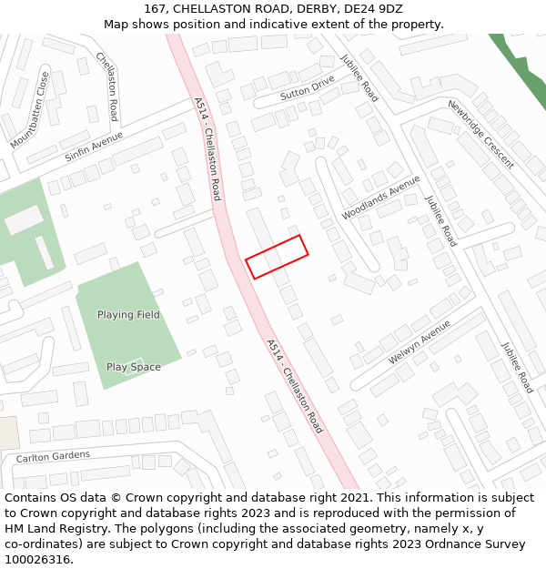 167, CHELLASTON ROAD, DERBY, DE24 9DZ: Location map and indicative extent of plot
