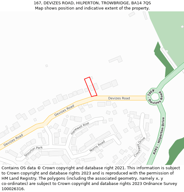 167, DEVIZES ROAD, HILPERTON, TROWBRIDGE, BA14 7QS: Location map and indicative extent of plot